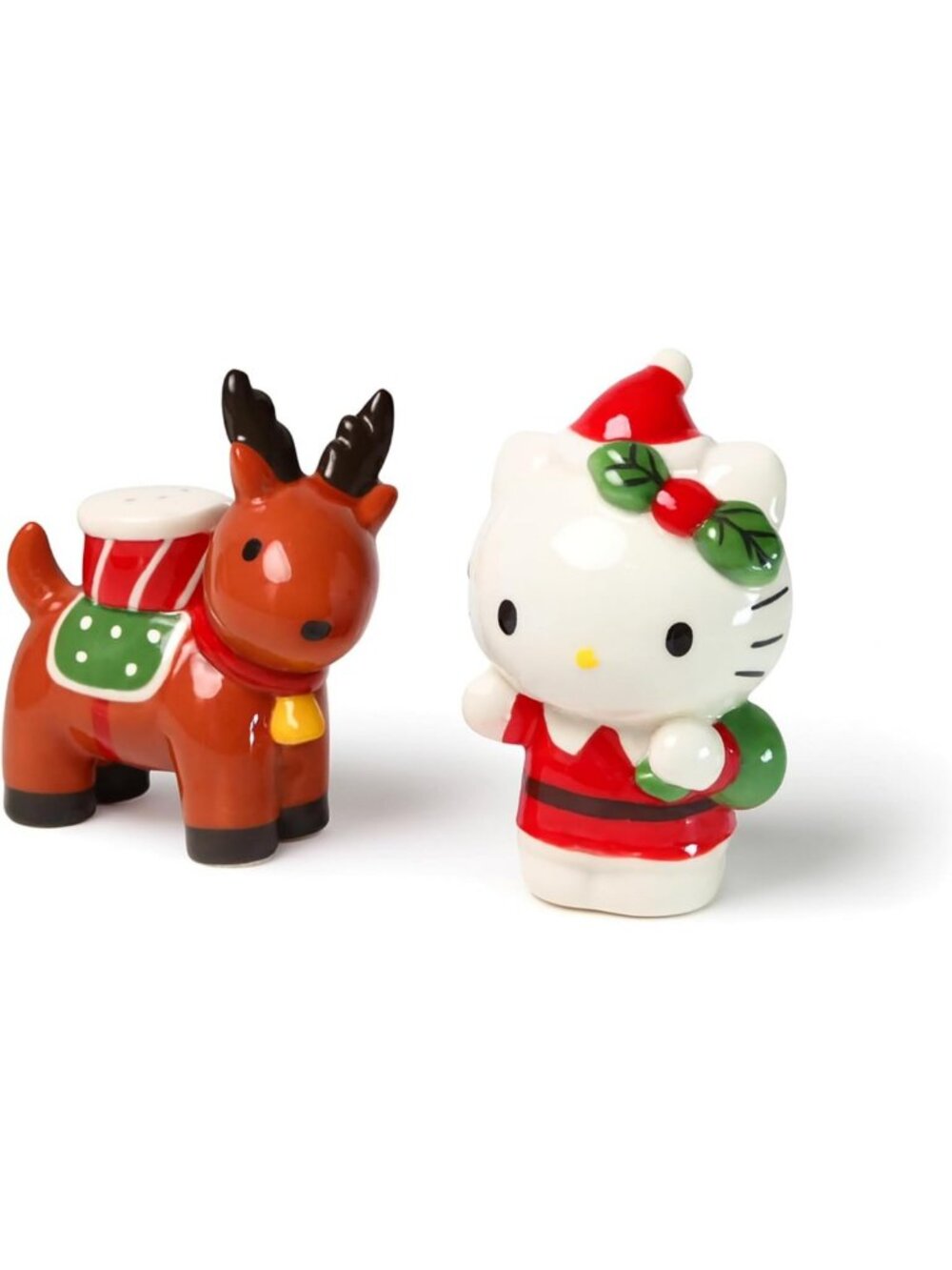 Cute Holiday Salt and Pepper Shakers Set - Ceramic Reindeer & Kitty Kitchen